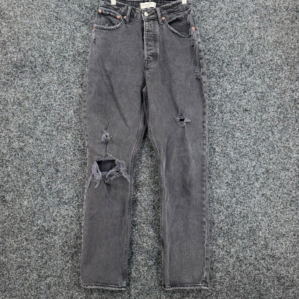 Abercrombie & Fitch The Dad High Rise Curve Love Distressed Jeans Black 26 2R